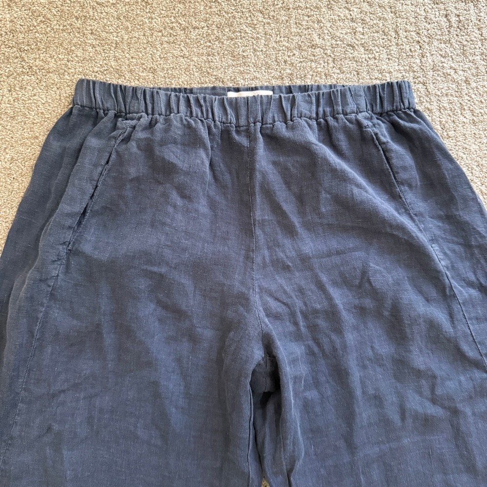 Velvet Graham & Spencer Women's Navy Blue 100% Linen Wide Leg Pants Medium - Picture 2 of 11